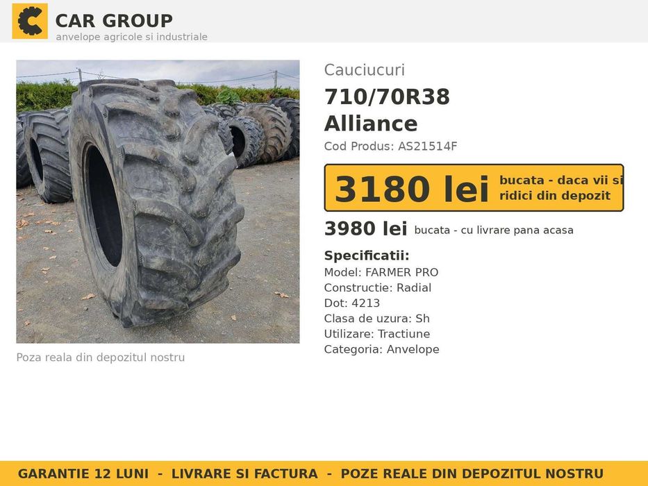 Anvelope Cauciucuri 710/70R38 710/70 R38 710 70 R38 710/70-38 7107038 Alliance Tractor Punte Spate Tractiune SH Second Hand GARANTIE Factura Stoc Real