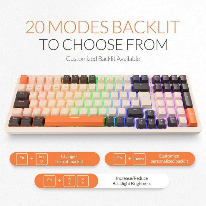 Механична геймърска клавиатура Rii, безжична 101 клавиша RGB подсветка