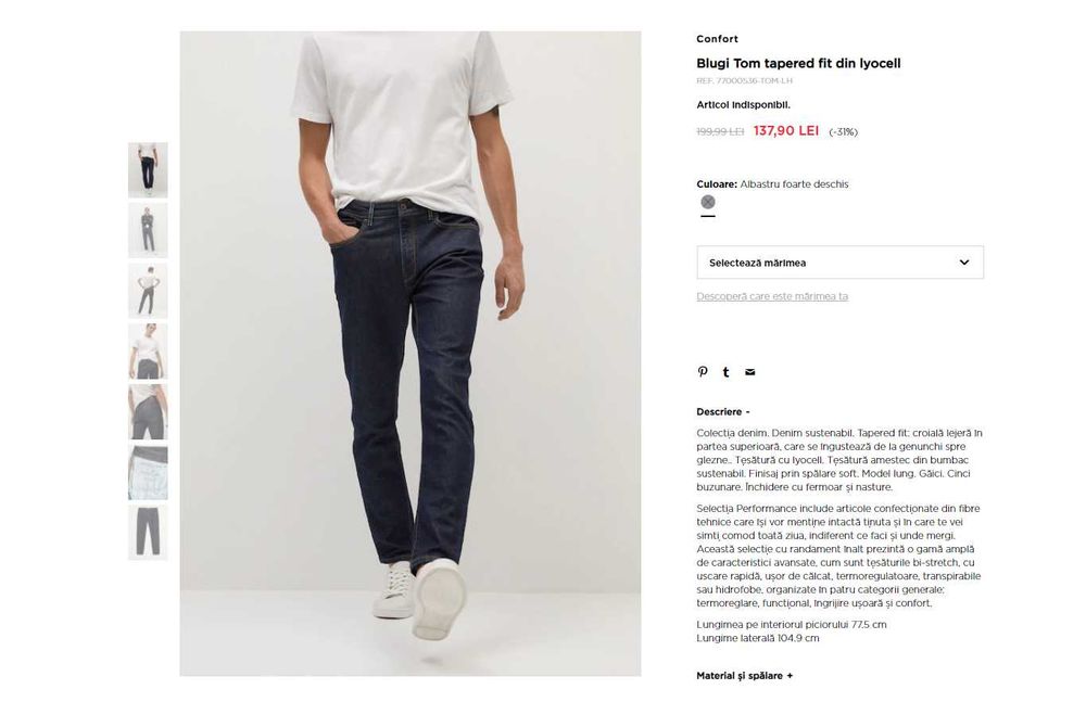 Jeans Blugi Mango Tom tapered fit din Bumbac Lyocell Confort Jeansi