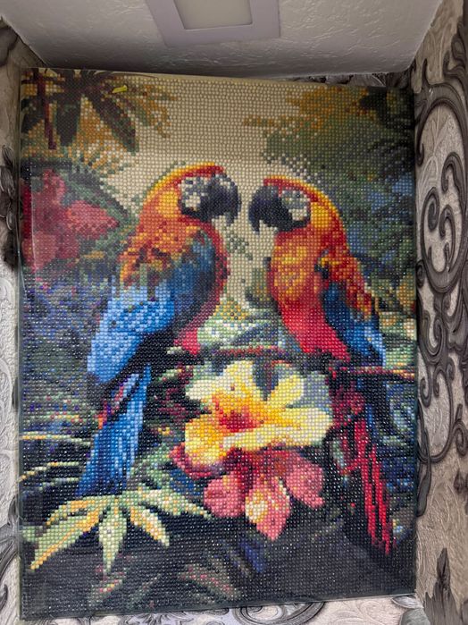 Алмазная мозаика «Попугаи» — ручная работа, 30×40 см