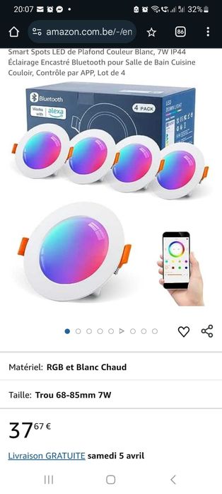 Spoturi LED RGB ,Alexa inteligente de tavan 230 V, alb, 7 W IP44