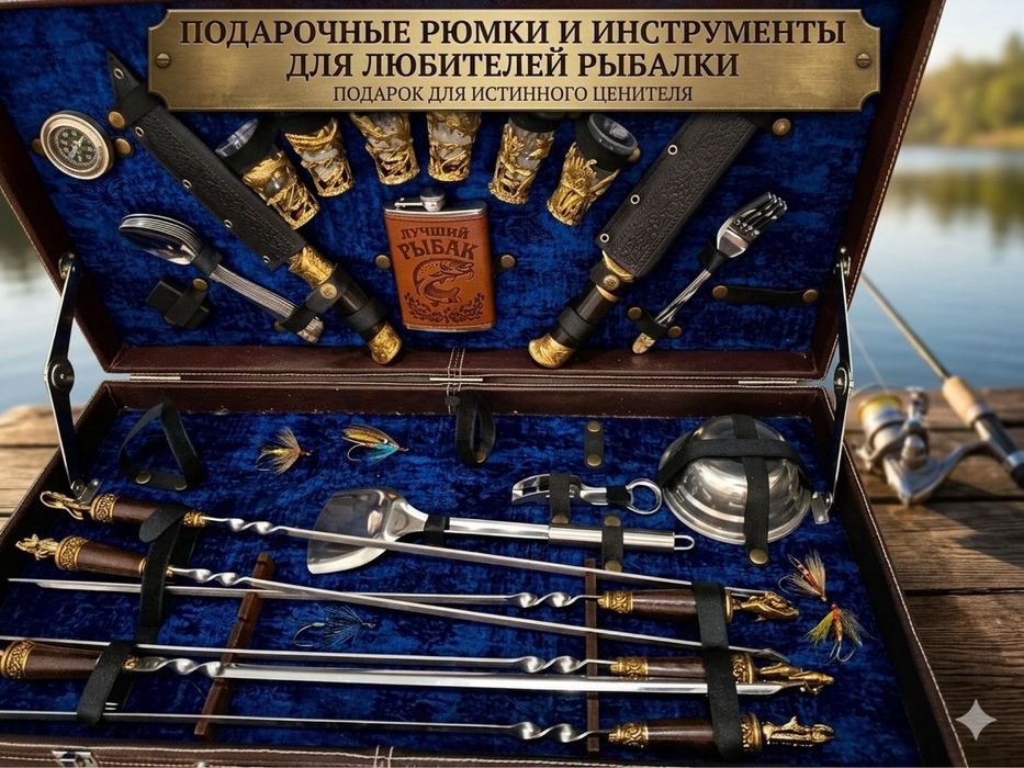 Наборы для подарка охотнику или рыбаку  в кожаных кейсах