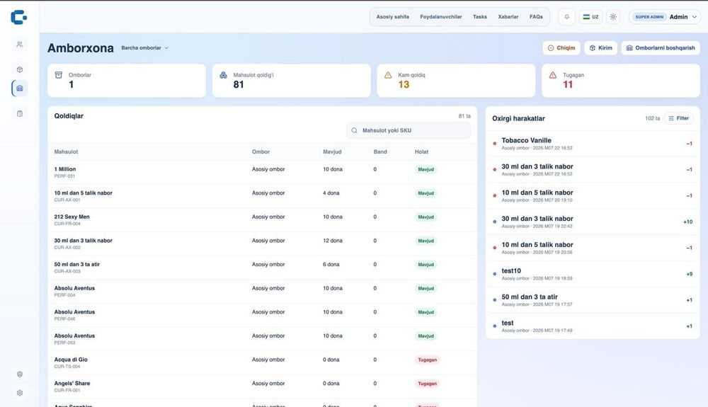 Web sayt, CRM, ERP va boshqa dasturiy xizmatlar