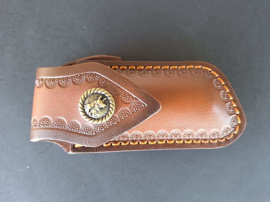 Сгъваем нож от дамаска стомана VG-10 с кожен калъф