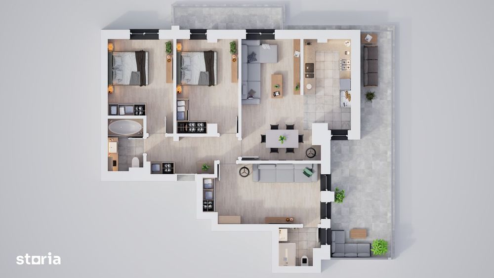 Apartament 4 camere cu terasa si balcon, spatii verzi si loc de joaca