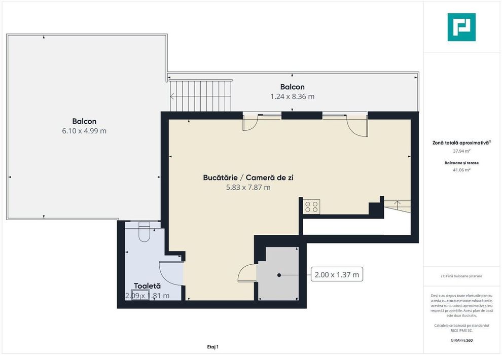 Penthouse nou cu 2 dormitoare și terasă de 29mp