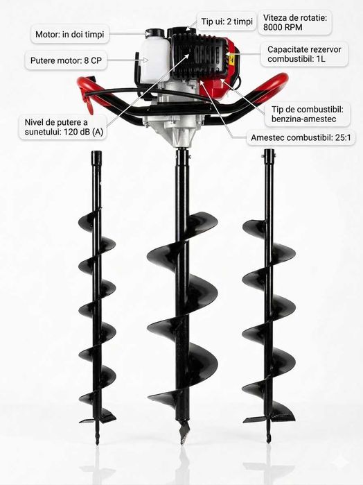 Motoburghiu Kraft Royal 65cc + 3 burghie pamant puternic