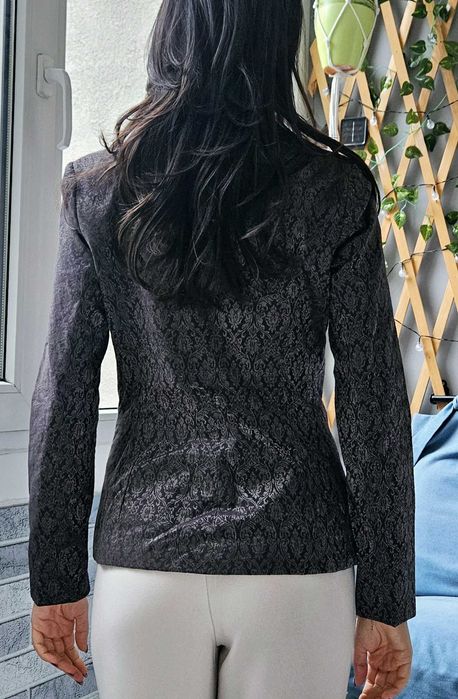 Sacou, blazer negru cu model pentru femei, marca ORSAY, mărime 38