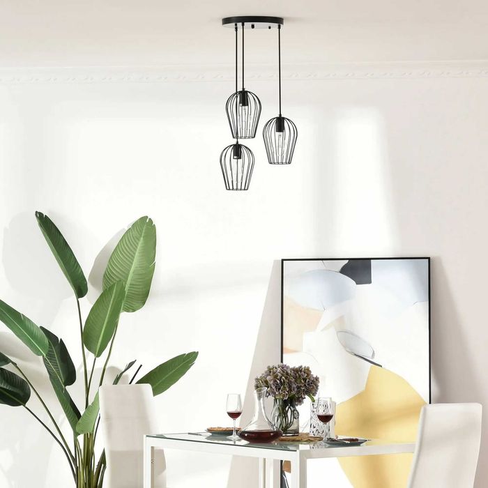 Полилей висящ винтидж ретро, геометричен, черен Ø 38 x 145 см височина