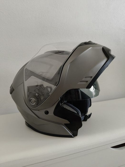 Cască Moto Modulară (Flip-up) ,Crivit, Culoare gri mat, Mărime M