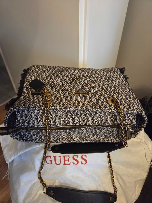 Geanta GUESS Originala Model Tweed & Chain | Eleganta | Dustbag Inclus