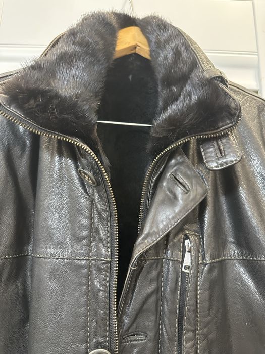 Кожаная куртка воротник норка