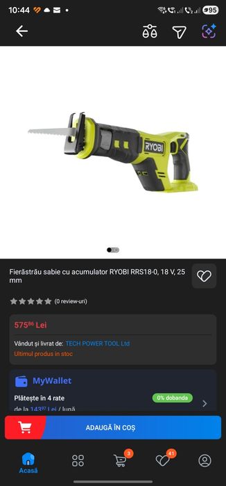 Ferăstrău sabie Ryobi RRS18 cu acumulator 4 Ah Li-Ion 18 V