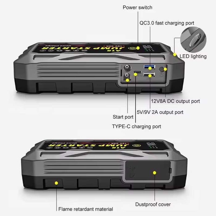 Най-мощния 3000A Джъмпер / Стартер 74000mWh - Пали Всичко и Power Bank