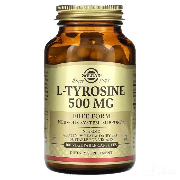 L- Тирозин, Solgar, L-Tyrosine
500 мг
100 растительных капсул
