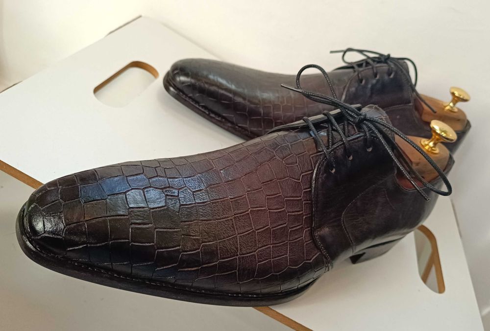 Pantofi de lux 44 44.5 45 Greve NOI lucrati manual piele embosata nat