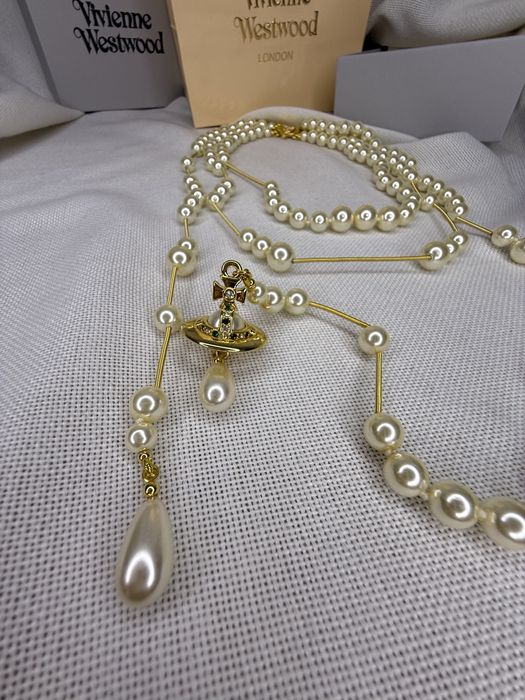 VIVIENNE Westwood colier ”broken pearl”, perle/auriu, pietre