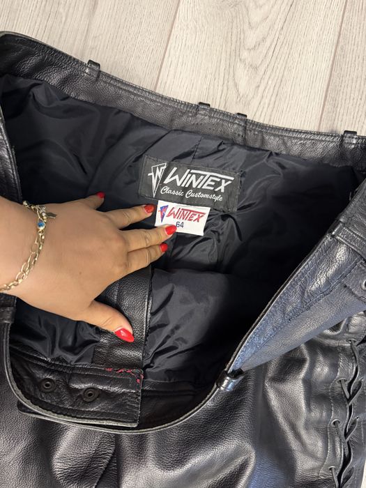 Pantalon moto piele chopper cu snur lateral