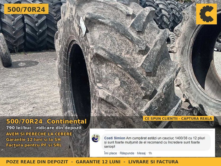 Anvelope Cauciucuri 500/70R24 500/70 R24 5007024 19.5L-24 Continental Buldo Industrial SH Second Hand Discount Oferta OCAZIE Utilaje Agricole Pret Bun