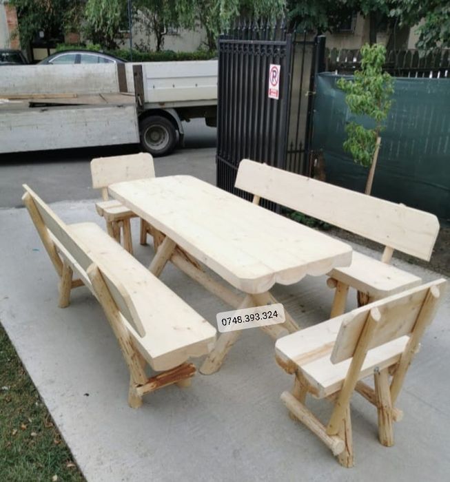 Masa cu scaune bănci model roata lemn foișor terasa