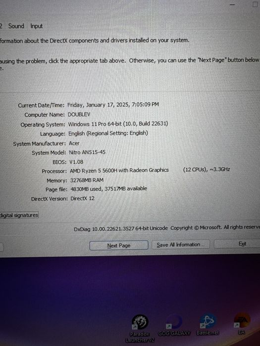 Laptop Nitro 5 RTX 3060 6gb 32Gb ram ddr4