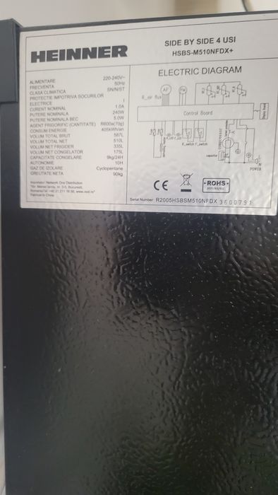 Side by Side Heinner (510L) 2 uși – Impecabil / Perfect funcțional – Tecuci