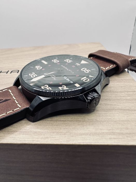 *Чисто Нов*Hamilton H64605531 Khaki Pilot Day Date *Night Mission*
