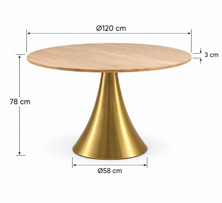 Кръгла маса от масивно тиково дърво и метална основа, Ø 120 cm