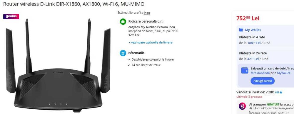 Router wireless D-Link DIR‑X1860, AX1800, Wi‑Fi 6, MU-MIMO