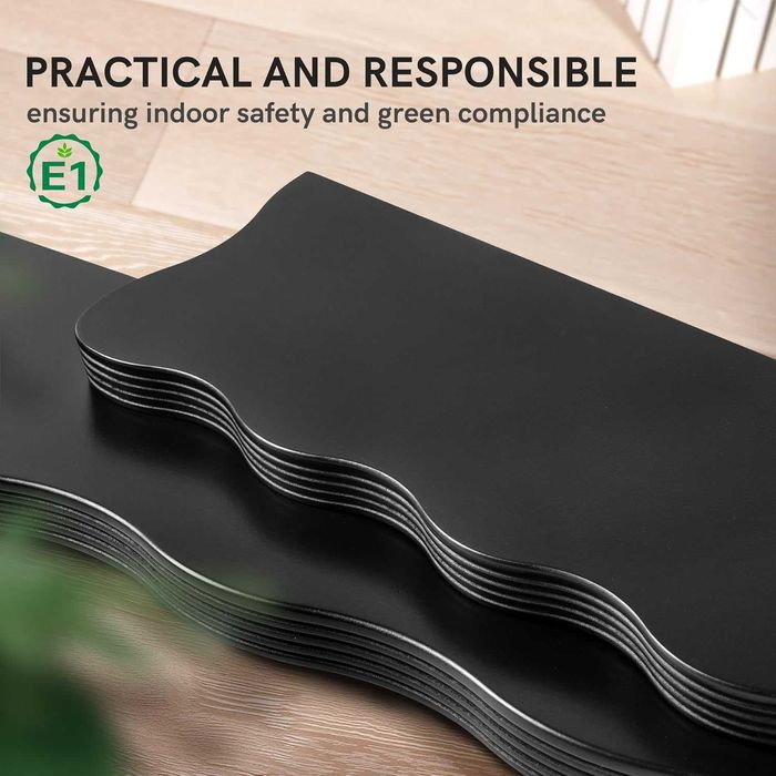 Raft perete suspendat negru 60 cm 90 cm decor ondulat raft lung pentru carti plante baie living