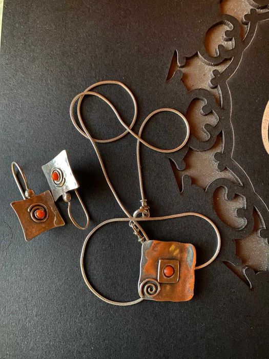 Set unicat colier și cercei din argint cu inserție de coral