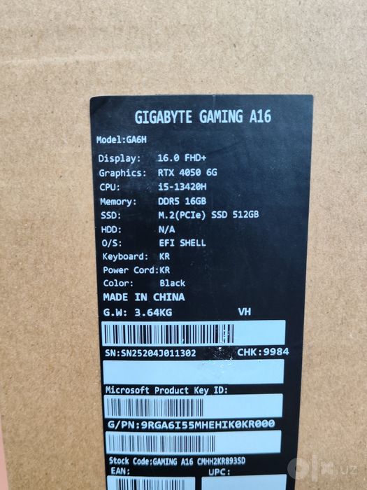 GIGABYTE gaming A16 (GA6H)