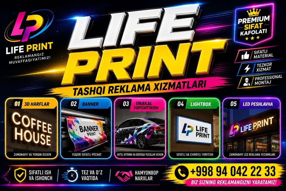 LIFE PRINT | 3D Harflar | Banner | Lightbox | Tashqi Reklama