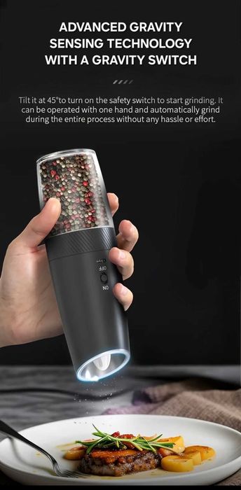 Гравитационна електрическа презареждаема мелничка за сол/черен пипер