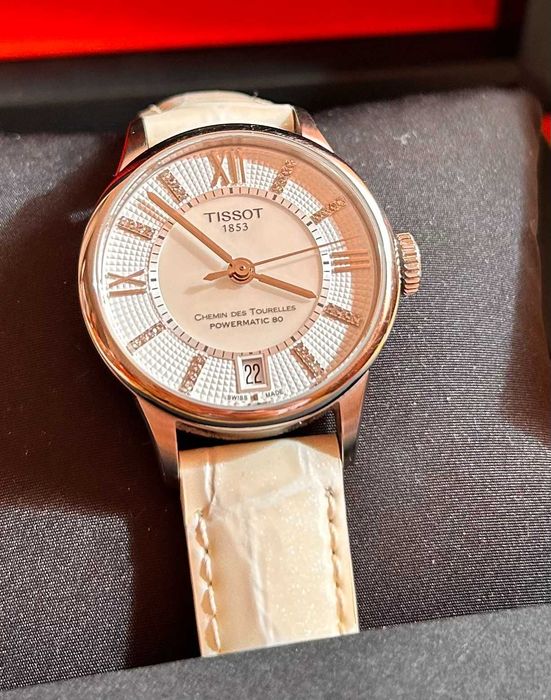 Дамски часовник TISSOT,Автоматиk ТИСОТ 32 диаманта, бял, сапфир стъкло