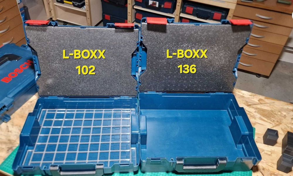 Organizatoare in cutii Bosch L-Boxx sau Festool, Makita, etc, sau in sertare, cu sistemul Gridfinity + cutii cu capac transparent