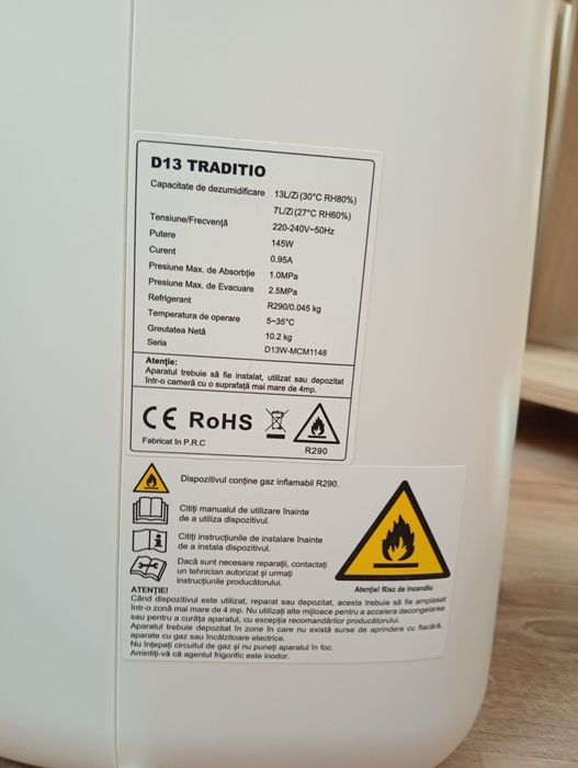 Dezumidificator AlecoAir D13 TRADITIO (13L/zi, Wi-Fi) – Ca nou / Stare impecabilă