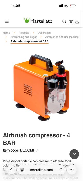 Compresor aerograf Martellato DECOMP 7 – silențios, compact, cu regulator ideal pt horeca  cofetarie patiserie