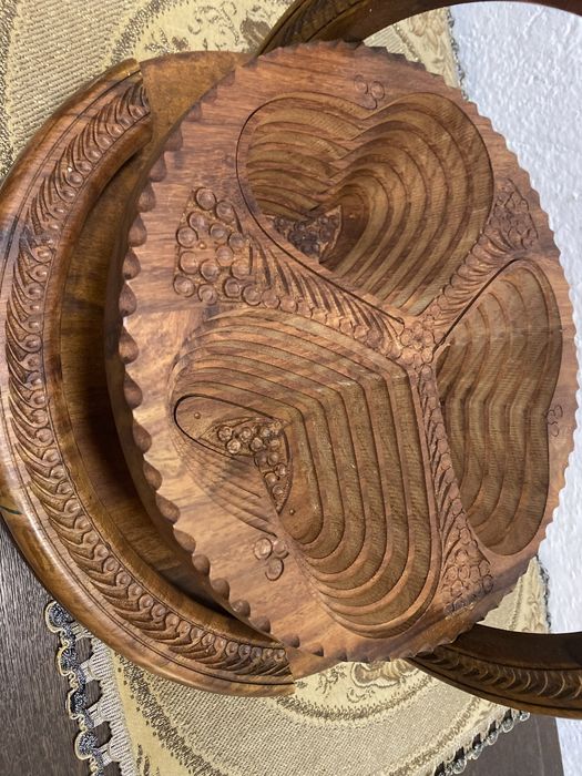 Ръчно резбована тикова фруктиера поднос Англия 1960-те