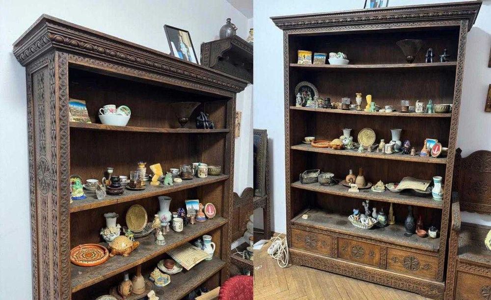 Mobilier neoromanesc, din lemn masiv, sec. XIX, set complet