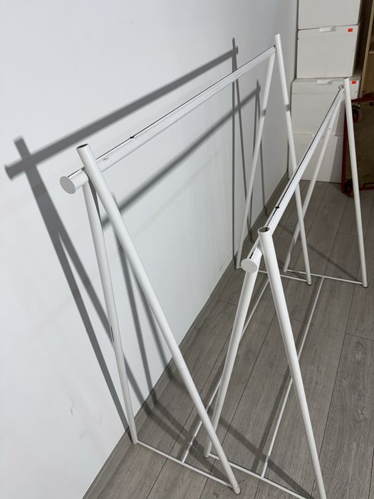 10 Buc Stander Metalic Alb Umerașe; Suport Haine cu Bară Stativ Cuier