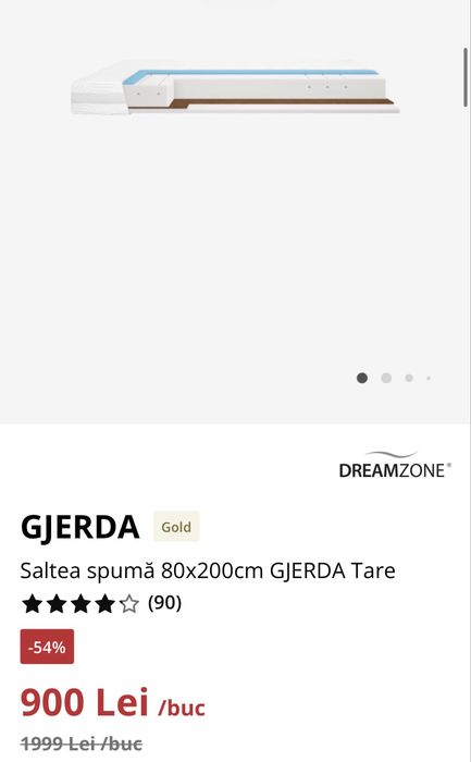 Vand Saltea spumă 80x200 GJERDA Tare