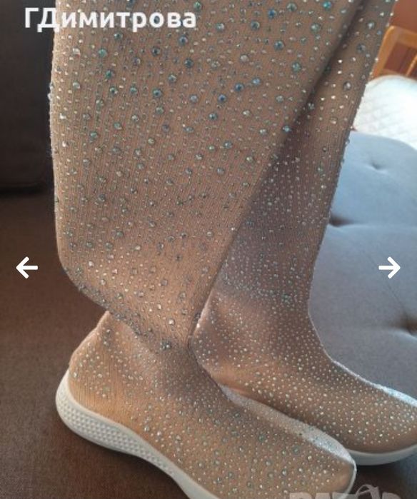 Бляскави дамски ботуши тип чорап с камъчета