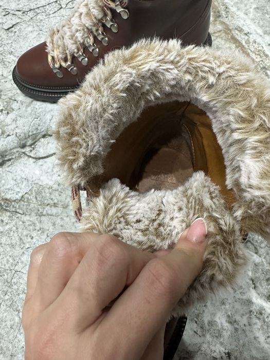 ZARA зимни кубинки боти от естествена кожа