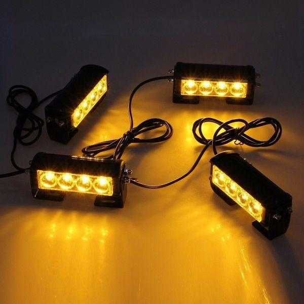 К-т 4 бр LED аварийни лампи с управление, Жълта блиц светлина 12V/24V