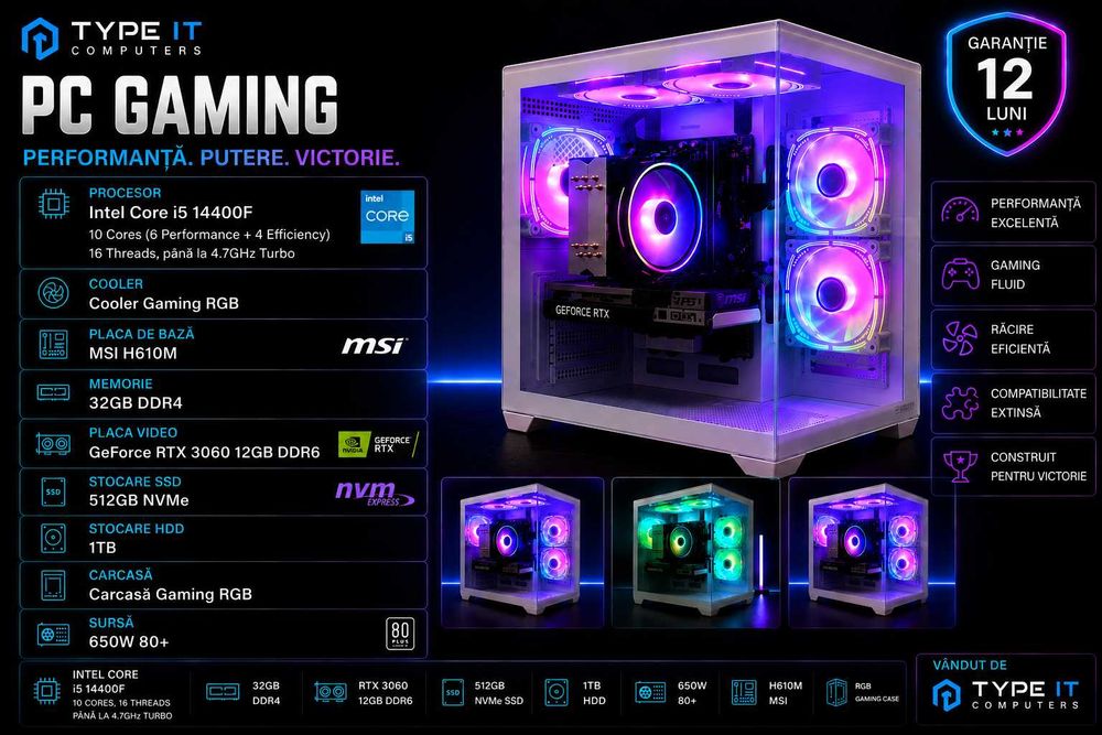 Calculator Gaming I5 14400f, 32GB DDR4, RTX 3060 12GB DDR6, 512 Nvme