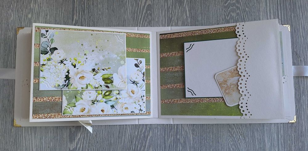 Сватбен албум в бяло, зелено и ванилия, ръчна изработка /24.17