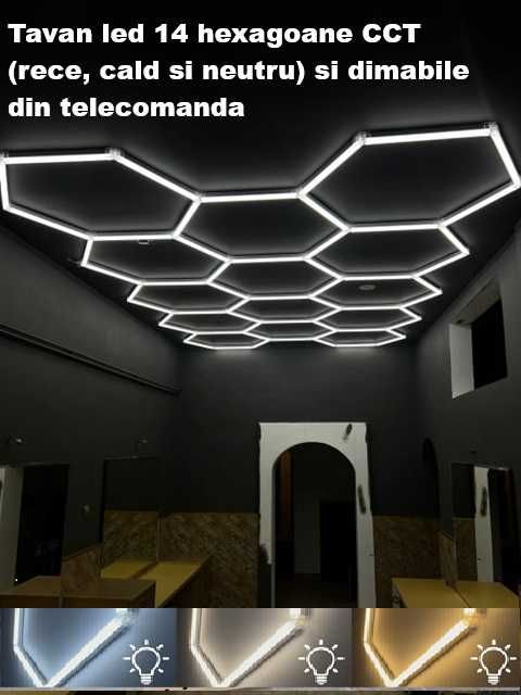 Tavan led honeycomb CCT din intrerupator - 5, 7, 11 sau 14 hexagoane