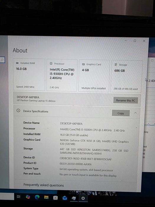 Laptop Gaming HP i5-9300H GTX 1650