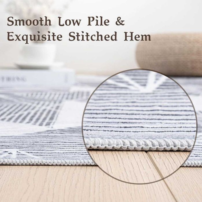 Covor living 190x300 cm gri alb, lavabil, scurt fir